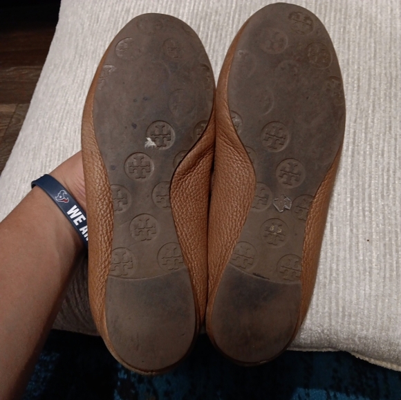 Tory Burch Reve Tumbled Brown Leather Ballet Flats Wmn's Sz 7 - Picture 2 of 4